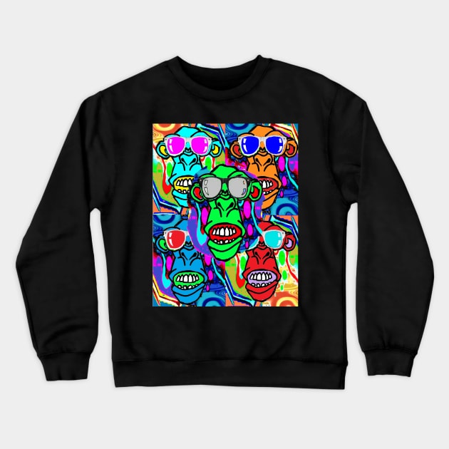 stranger Green Monkey with Grey Sunglasses Crewneck Sweatshirt by LowEndGraphics